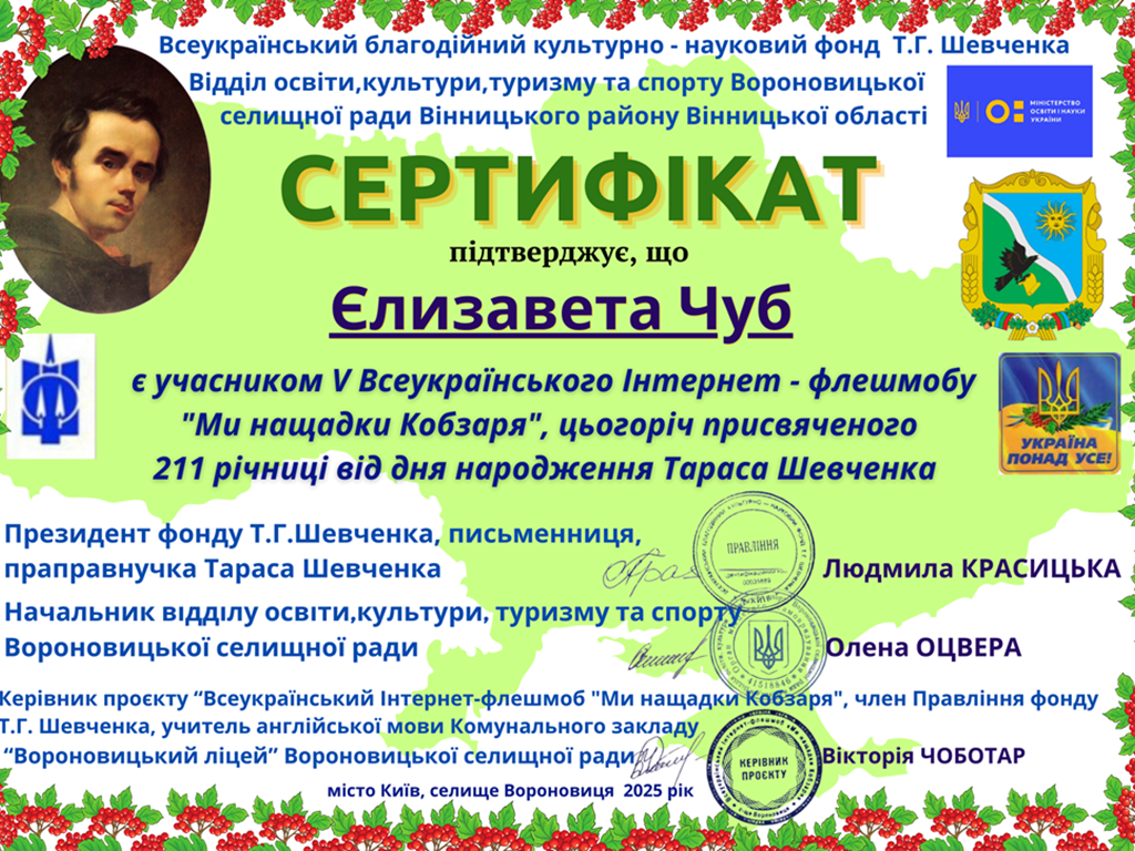9 березня - День народження Т.Г.Шевченка